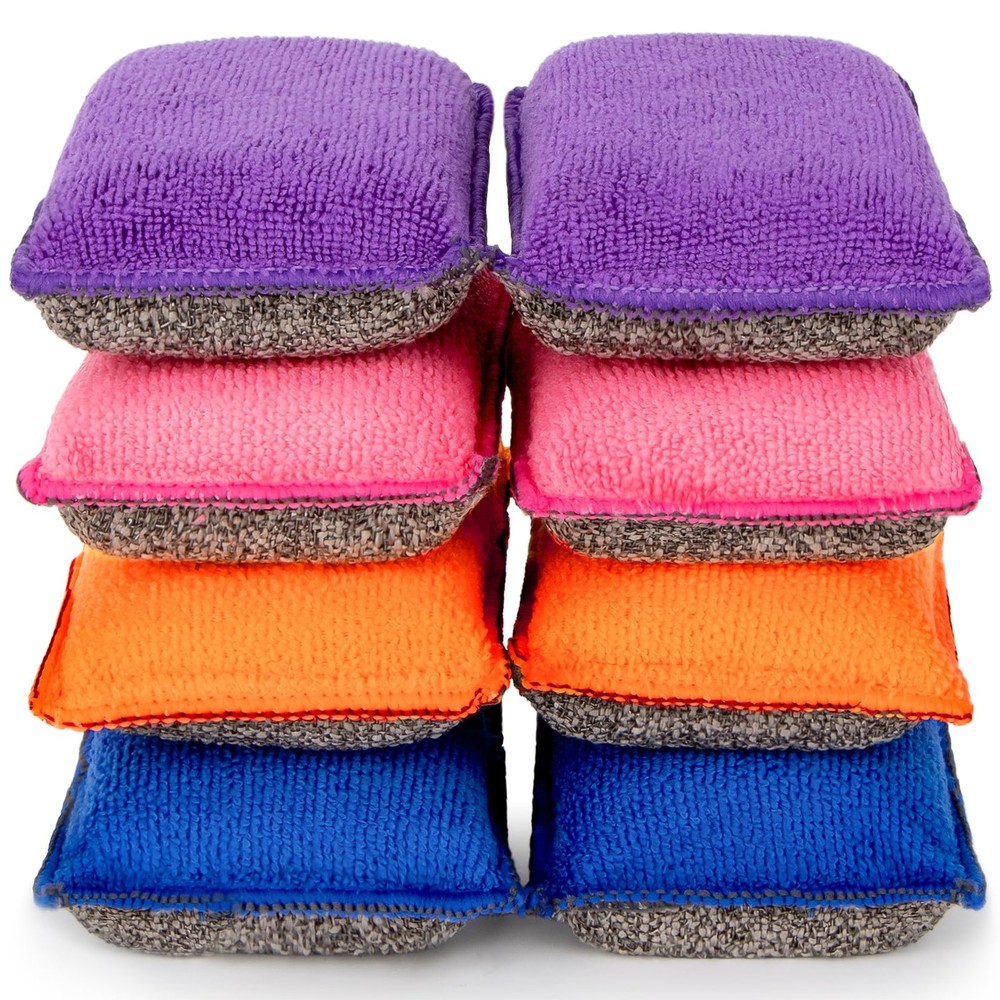 8 Pack Microfiber Sponge Kitchen - Dish Scrubber Sponge Non-Scratch Reusable ...