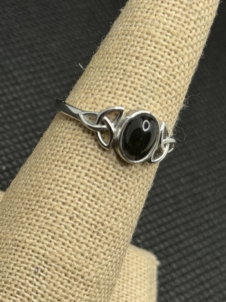Black Onyx Triquetra Sterling Silver Ring