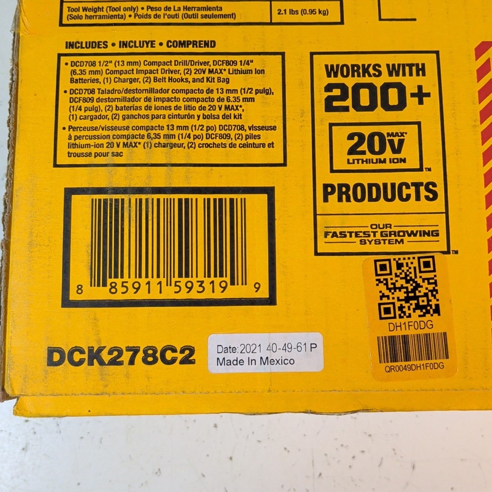 DeWALT DCK278C2 ATOMIC™ 20V MAX 2-Tool Cordless Combo Kit