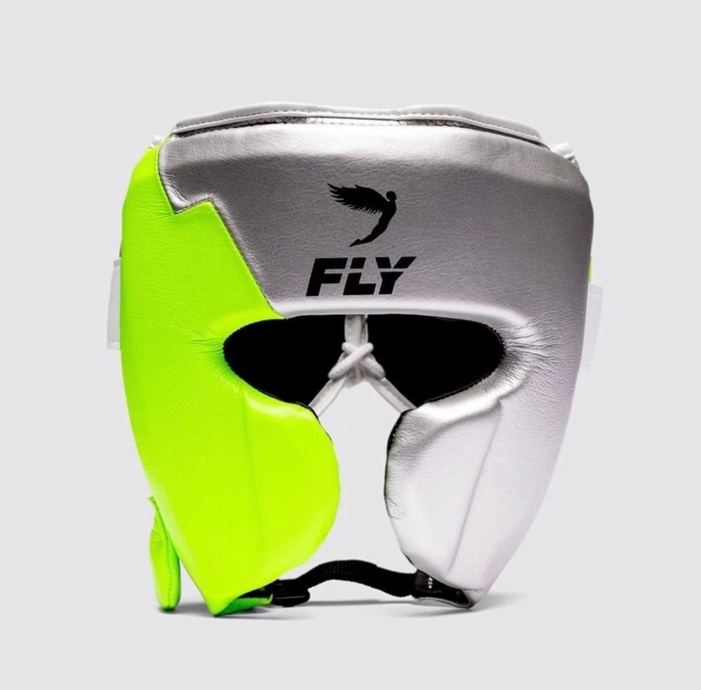 Custom Made Fly Boxing Set Silver & Neon Cowhide Leather Sparring & Training