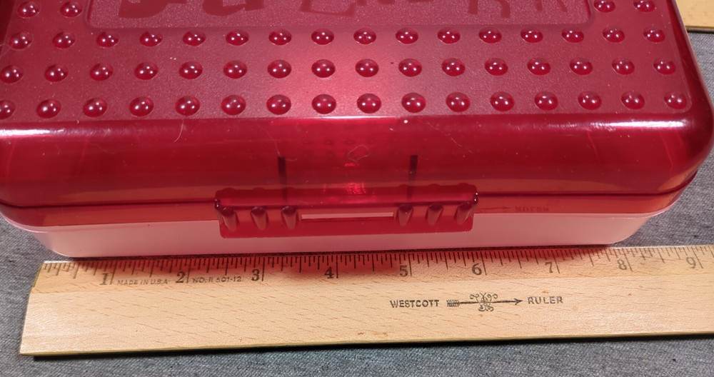 Spacemaker Vintage 1990s Plastic Pencil Case Box Red Top Frosted Bottom