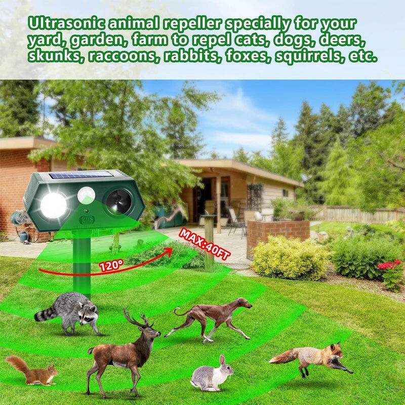 2PACK Ultrasonic Animal Repeller Solar Power Pest Mole Gopher cat pest Sensor