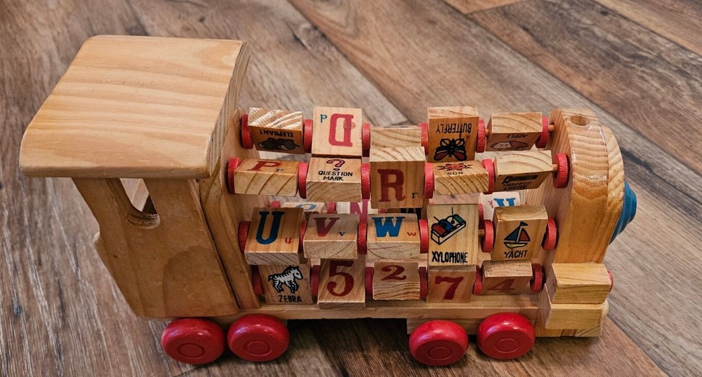 Vintage Wooden Train Engine Alphabet Push/Pull Toy