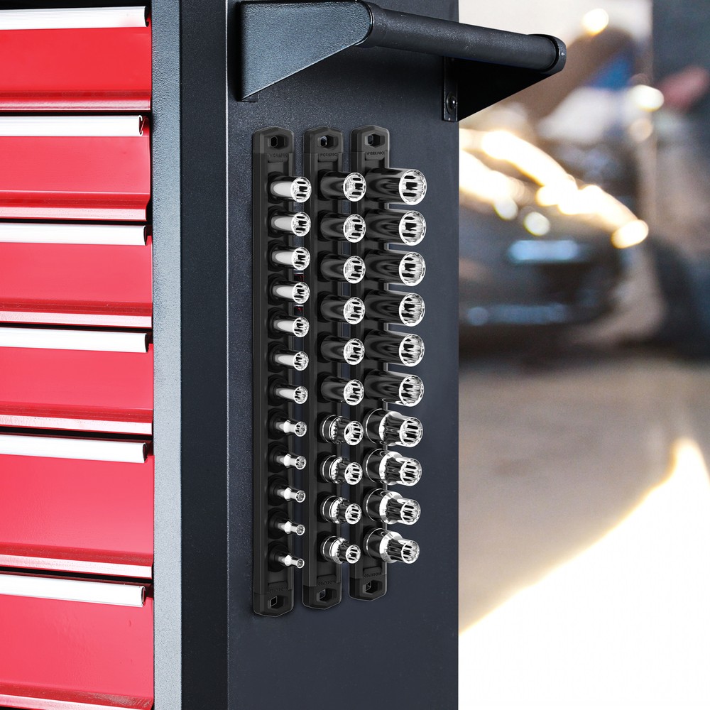 WORKPRO 3/8''DriveMagnetic Socket Organizer Aluminum Alloy Socket Rail(noSocket)
