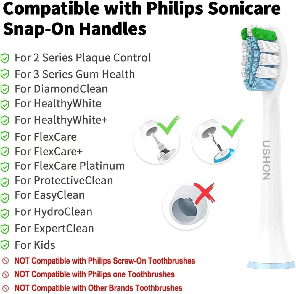 Replacement Toothbrush Heads Compatible with Phillips Sonicare Snap-on 8 Pack