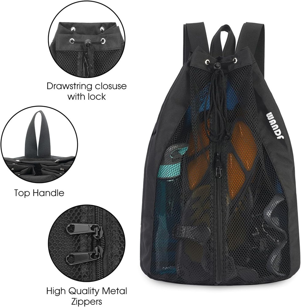 WANDF Swim Bag Mesh Drawstring Backpack Beach for One Size, Black