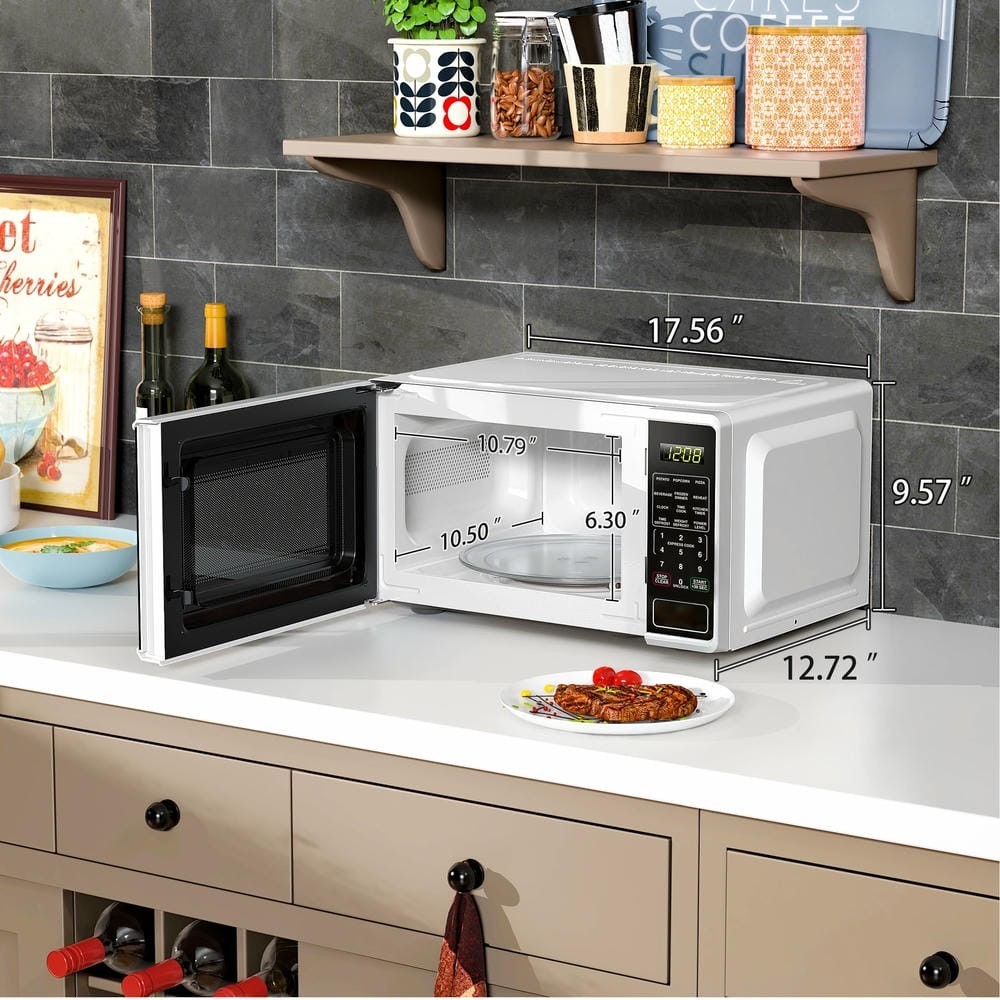 Compact 0.7 Cu Ft 700W Microwave Oven, LED Display, White