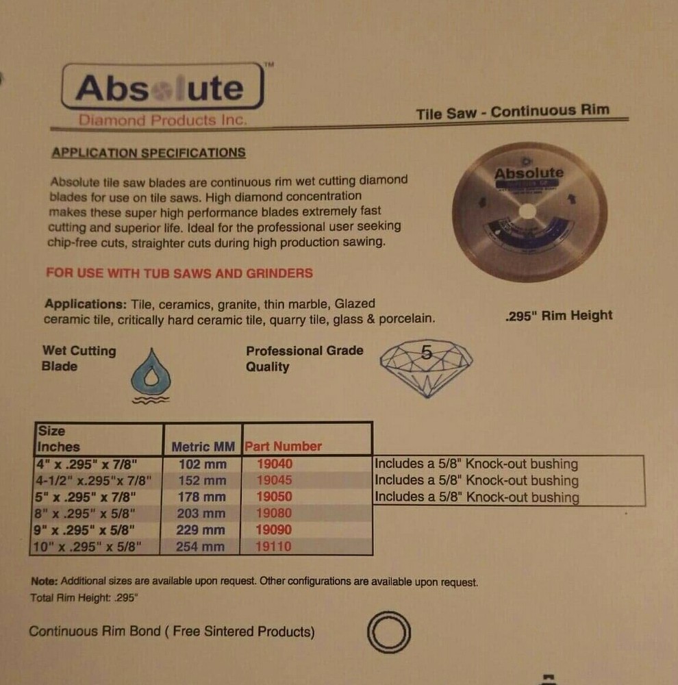 9" Continuous Rim Tile Saw Blade #19090
