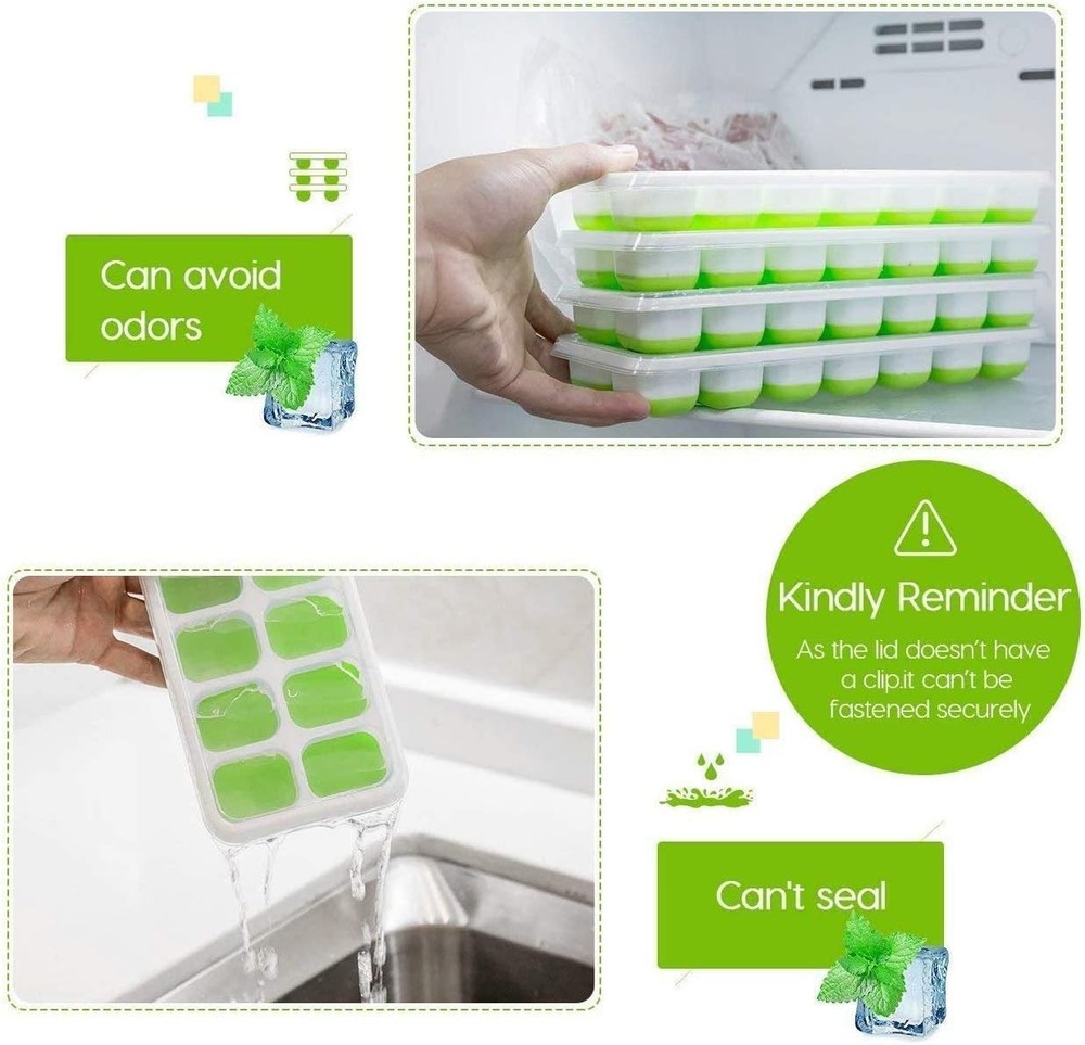 Flexible Silicone Ice Cube Tray, 14-Cube, Spill-Resistant Design
