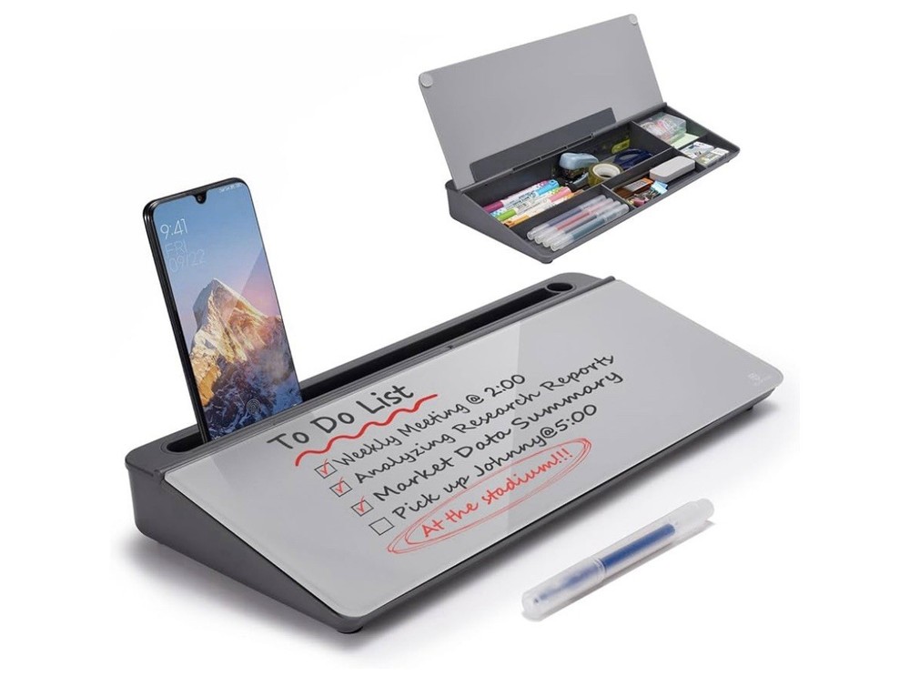 Desktop Whiteboard Dry-Erase-Board - Computer 16"W x 3"H, Gray