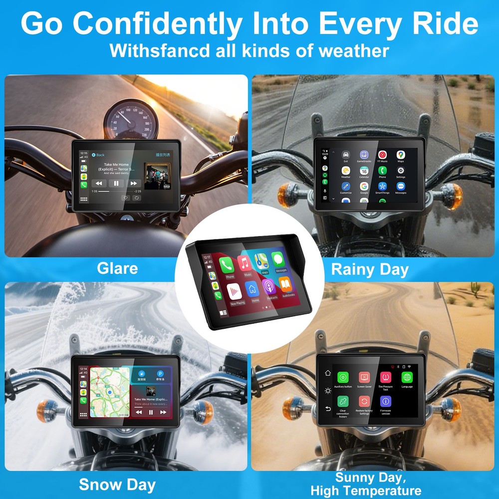 5 inch Motorcycle Touchscreen Wireless Carplay & Android Auto GPS Navigation