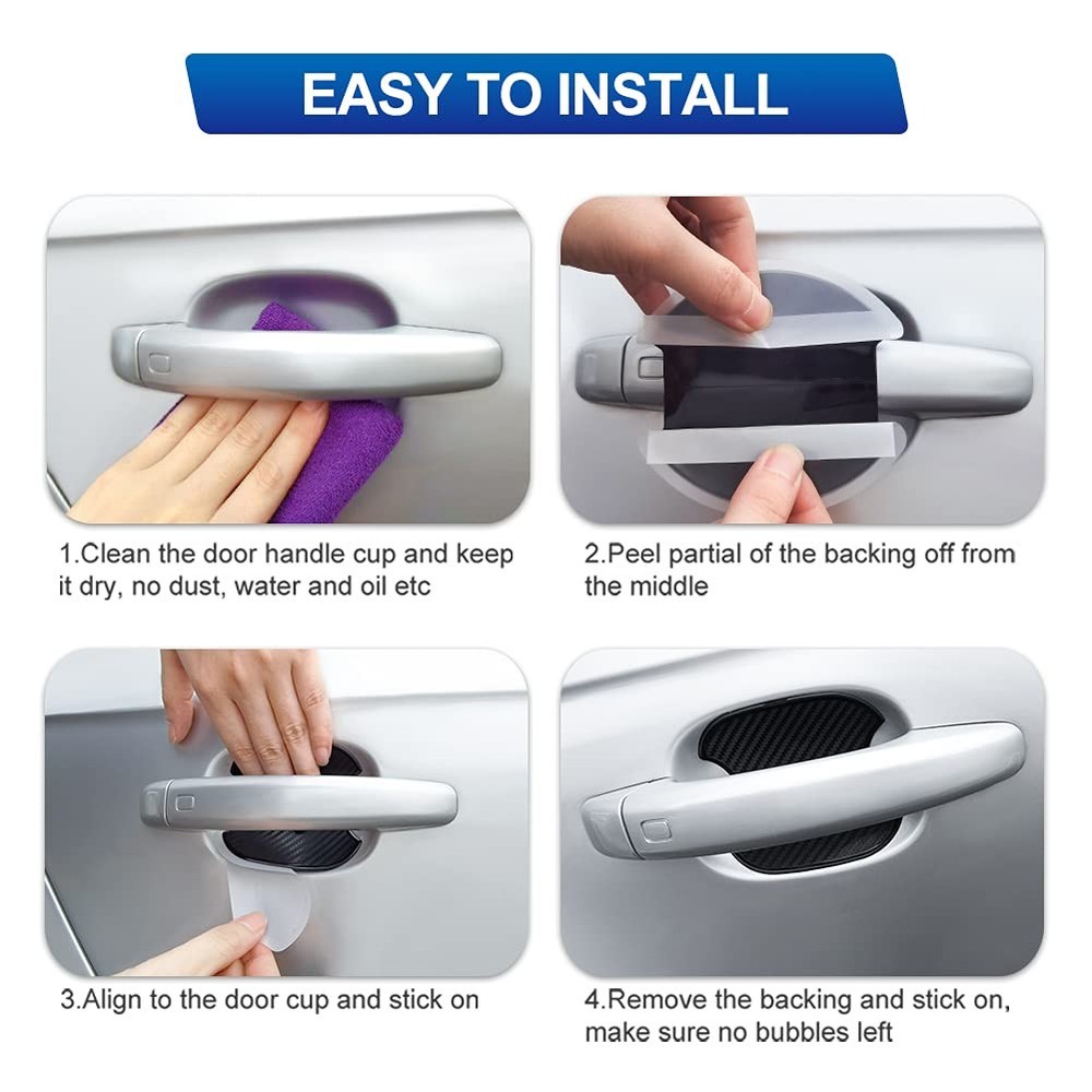 JDMON Car Handle Cup Scratch Protector, 4PCS TPU Carbon Fiber Medium, Black