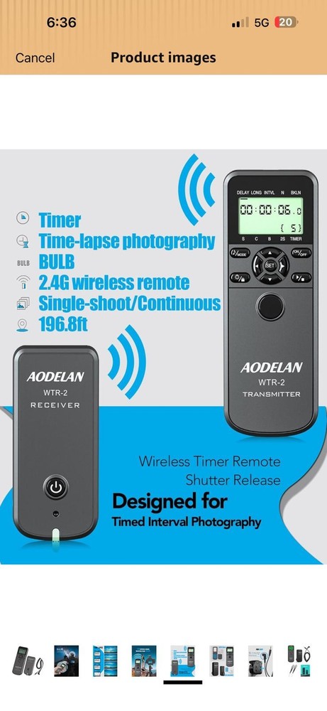 AODELAN WTR-2 Wireless Remote Shutter Release for Cameras