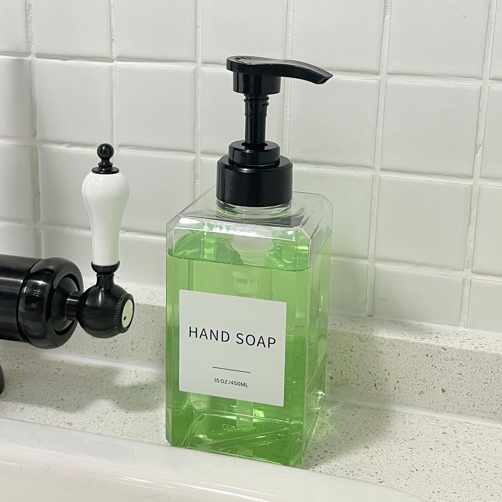 Clear Soap Dispenser with Waterproof Labels, Thickened 15oz 2pack
