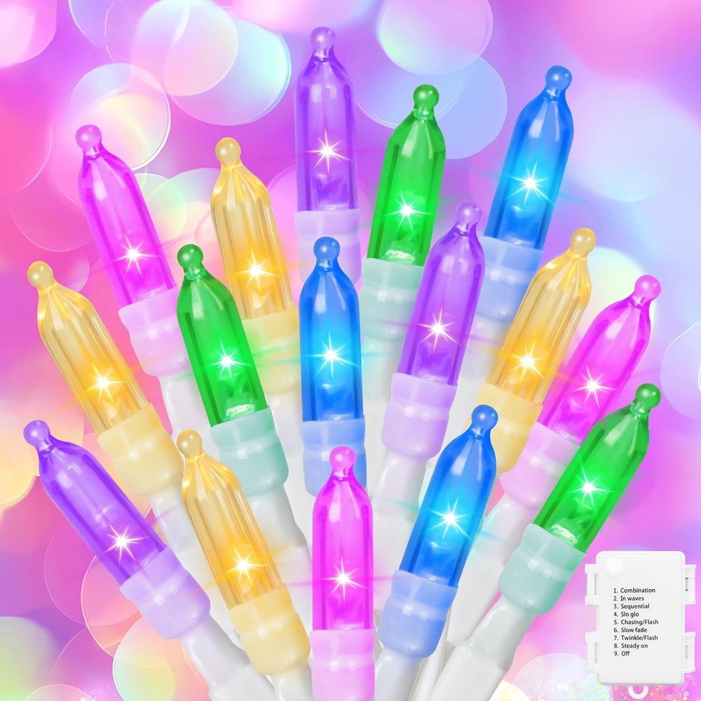 30 LED Easter Mini Lights - 11.5Ft Pastel Colored Battery String Light with 8 Mo