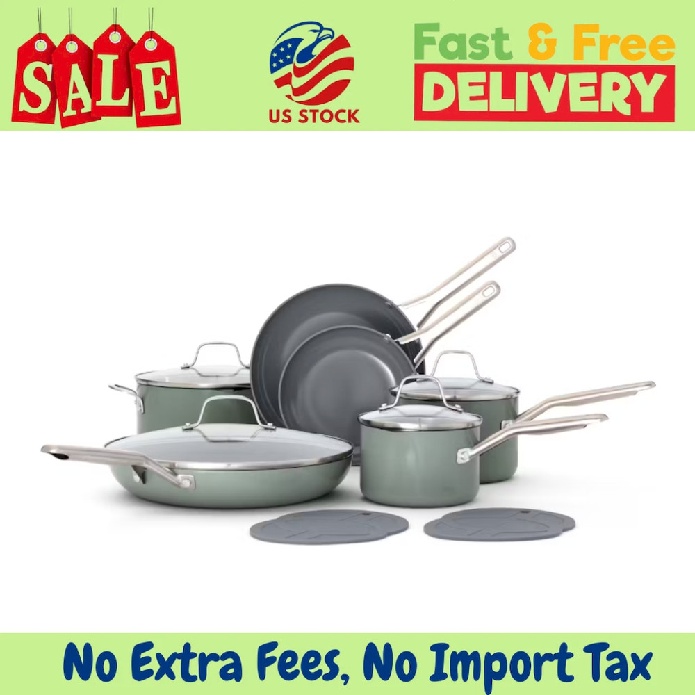 Calphalon Ceramic Nonstick 12-Piece Cookware Set, Silver Ash