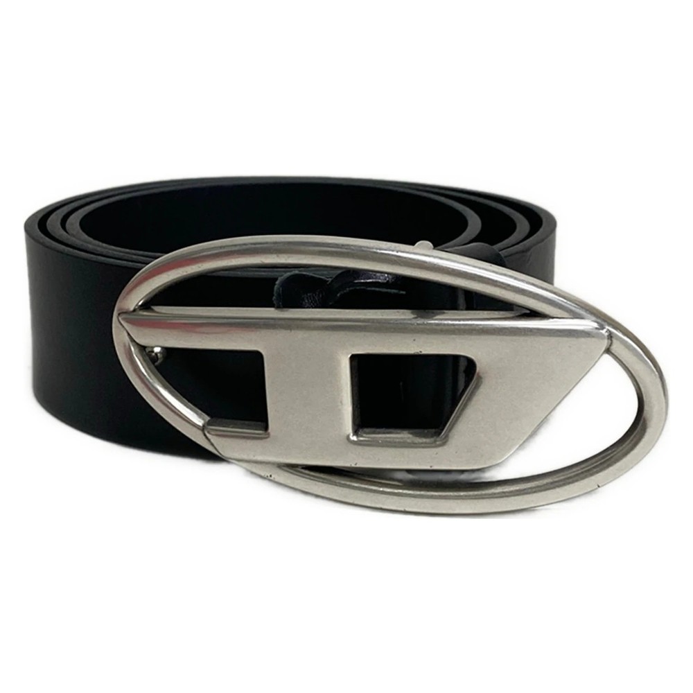 DIESEL Black Silver Leather Hardware Belt