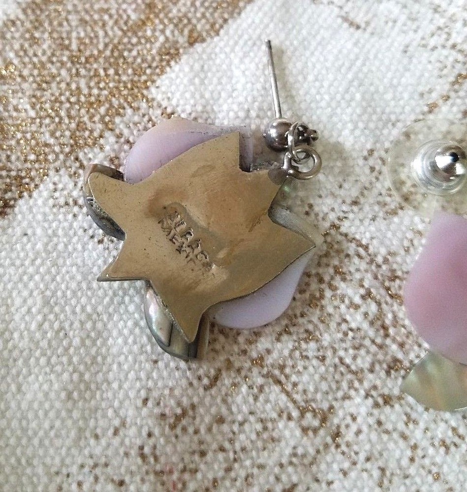 Mexico Alpaca Abalone Pink Lotus Dangle Earrings