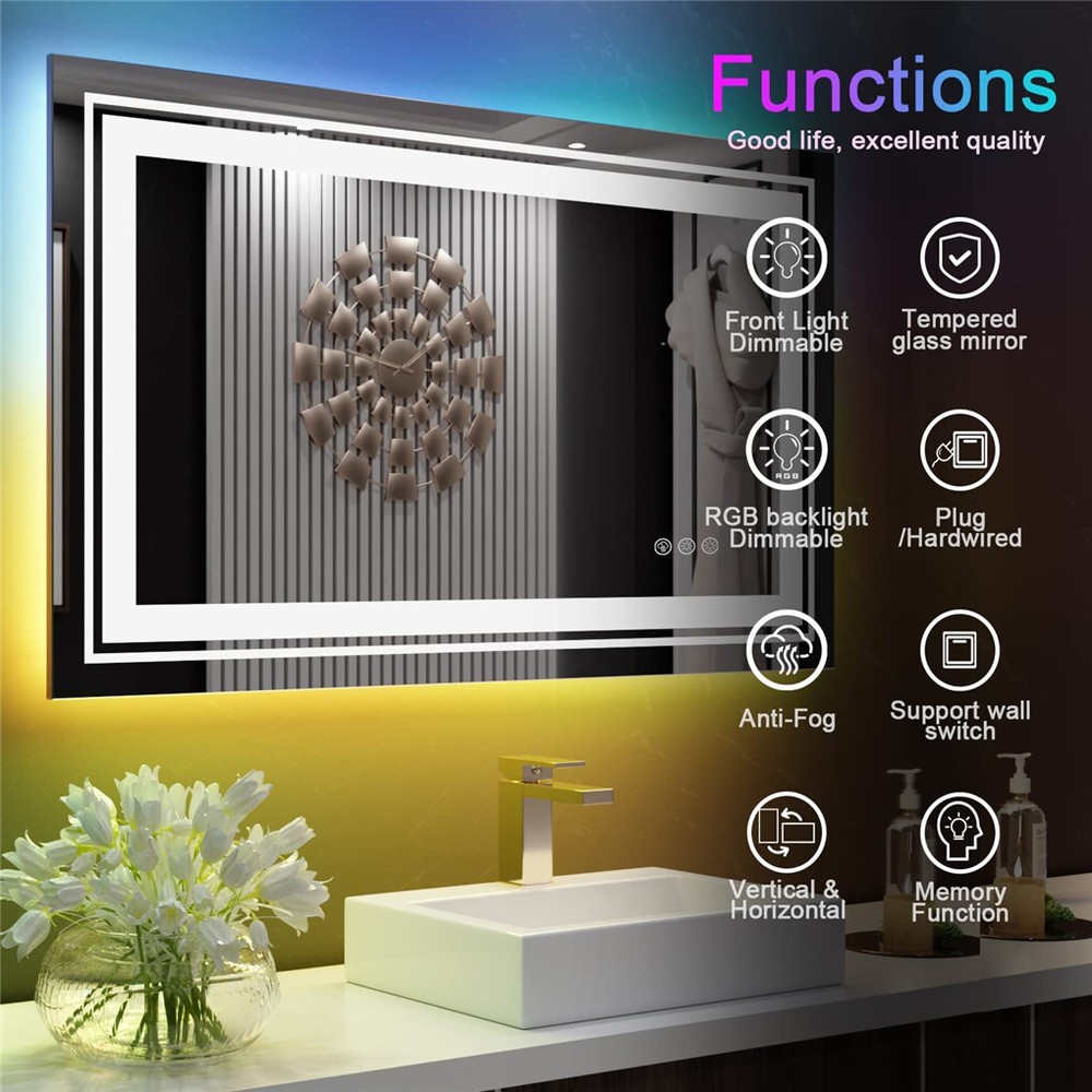 Large Full Size LED Bathroom HD Mirror Antifog Vanity Mirror Vertical/Horizontal