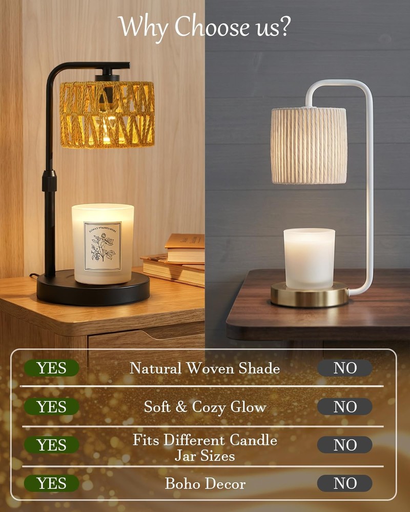 Candle Warmer Lamp, Timer Dimmable Candle Lamp, Adjustable Height and Brightn...