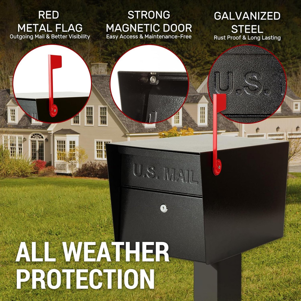 Secure All-Metal Locking Mailbox with 2 Keys - Modern Black Design