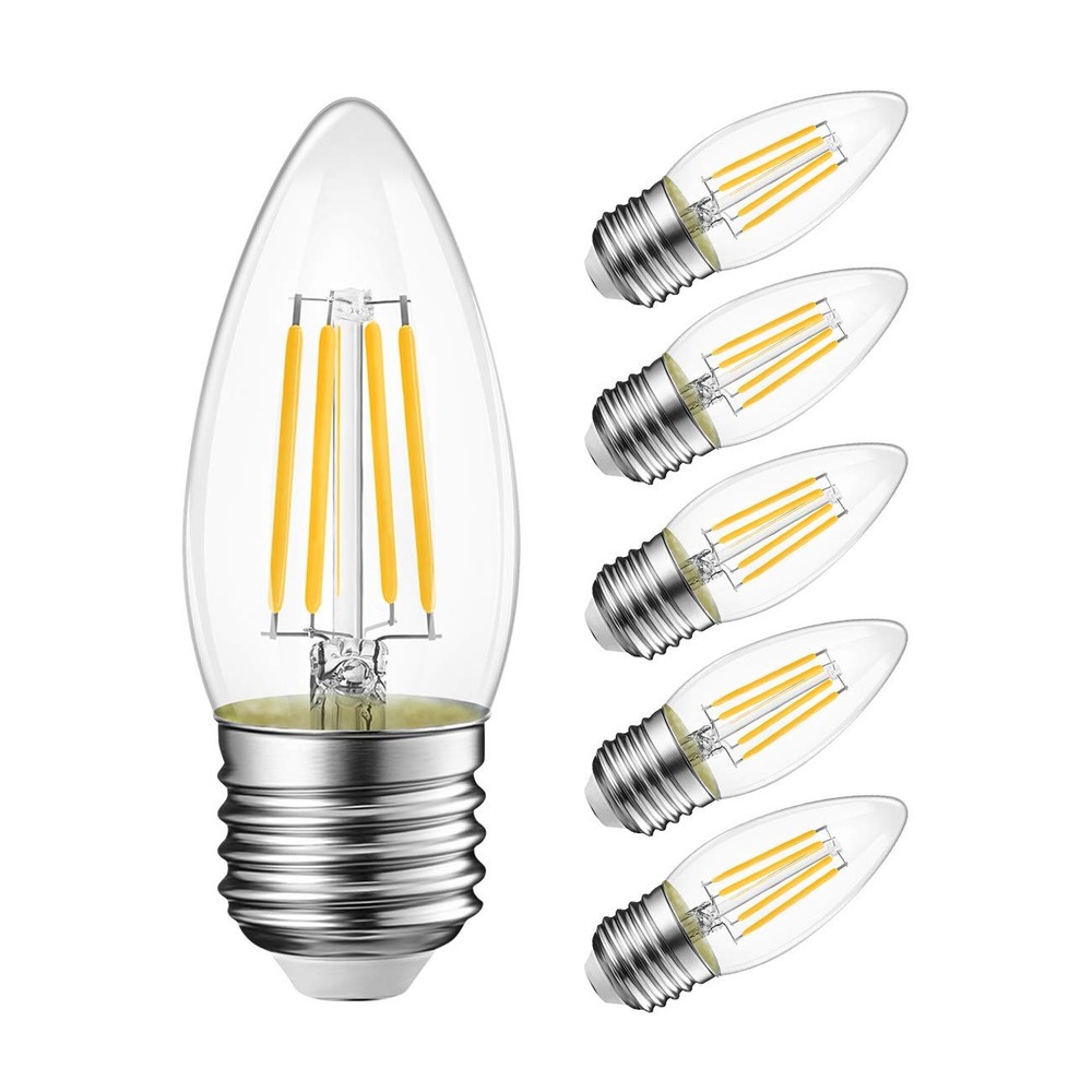 6 Pack LED Filament Bulbs E26 2700K Warm White Candle Lights