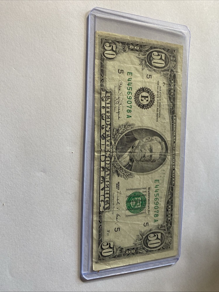1990 USA banknote $50 Note Cutting Error