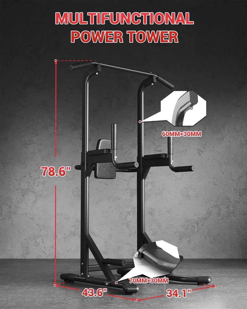 Power Tower, Heavy Duty Pull Up Bar 450LB Capacity, Multi-Functional Dip Stat...
