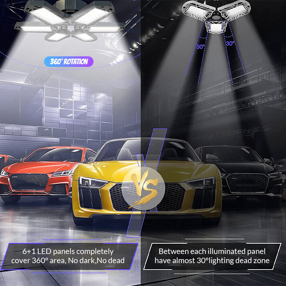 4 Pack 200W LED Garage Lights Deformable 1000000LM Bulb Ceiling Workshop Lamp