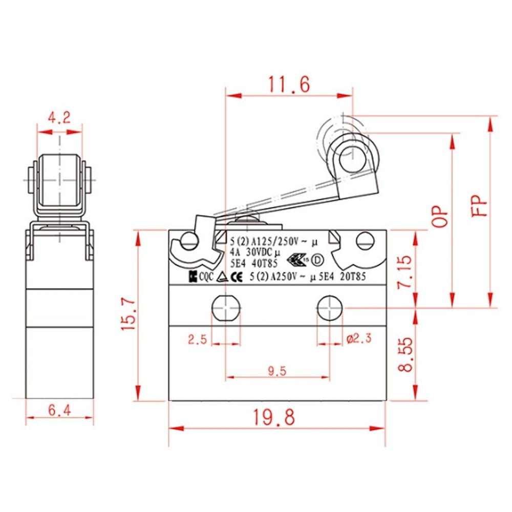 Black Micro Switch Waterproof IP67 Sealed Roller Lever Limit Switch