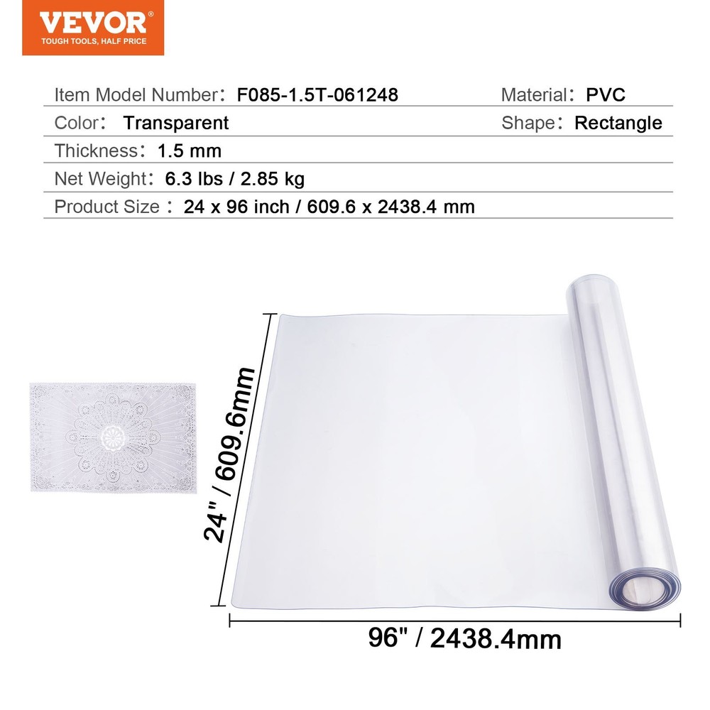 Plastic Table Cover 24 x 96 Inch 1.5 mm Thick Clear Table Protector Rectan
