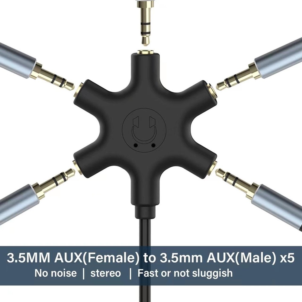 5-Jack Multi-Headphone Audio Splitter Injection Molding - small, black