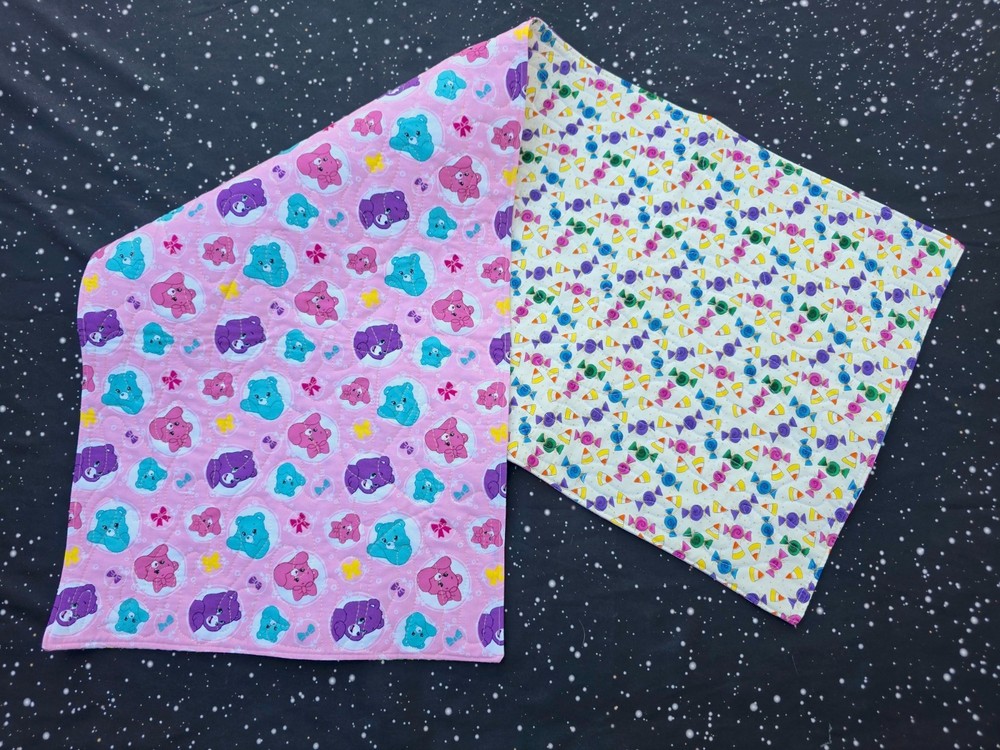 Handmade Quilted Table Runner  C A R E  B E A R S   Pink  Purple Bows candy