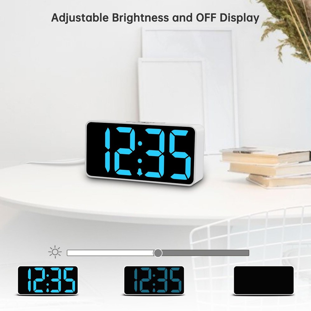 DreamSky Small Digital Alarm Clock for Bedroom, Small, White Case Blue Digits