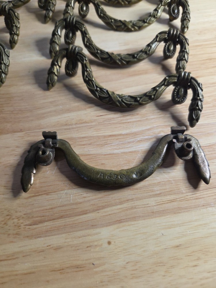 Solid Brass Antique Drop Bail Pull Handle Hardware Included Lot Of 10