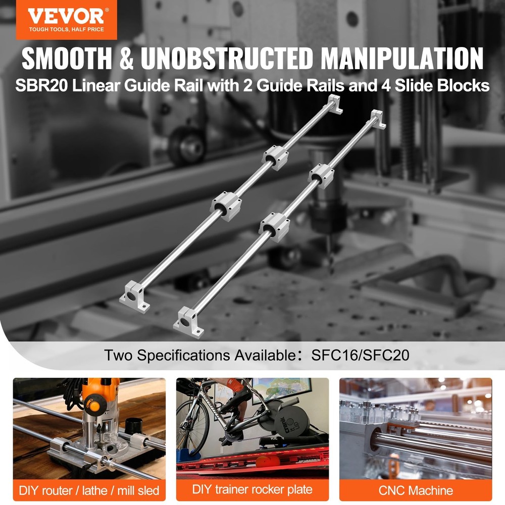 SFC20 1000mm Linear Guide Rail Set with Blocks and Supports for CNC 3D Printer