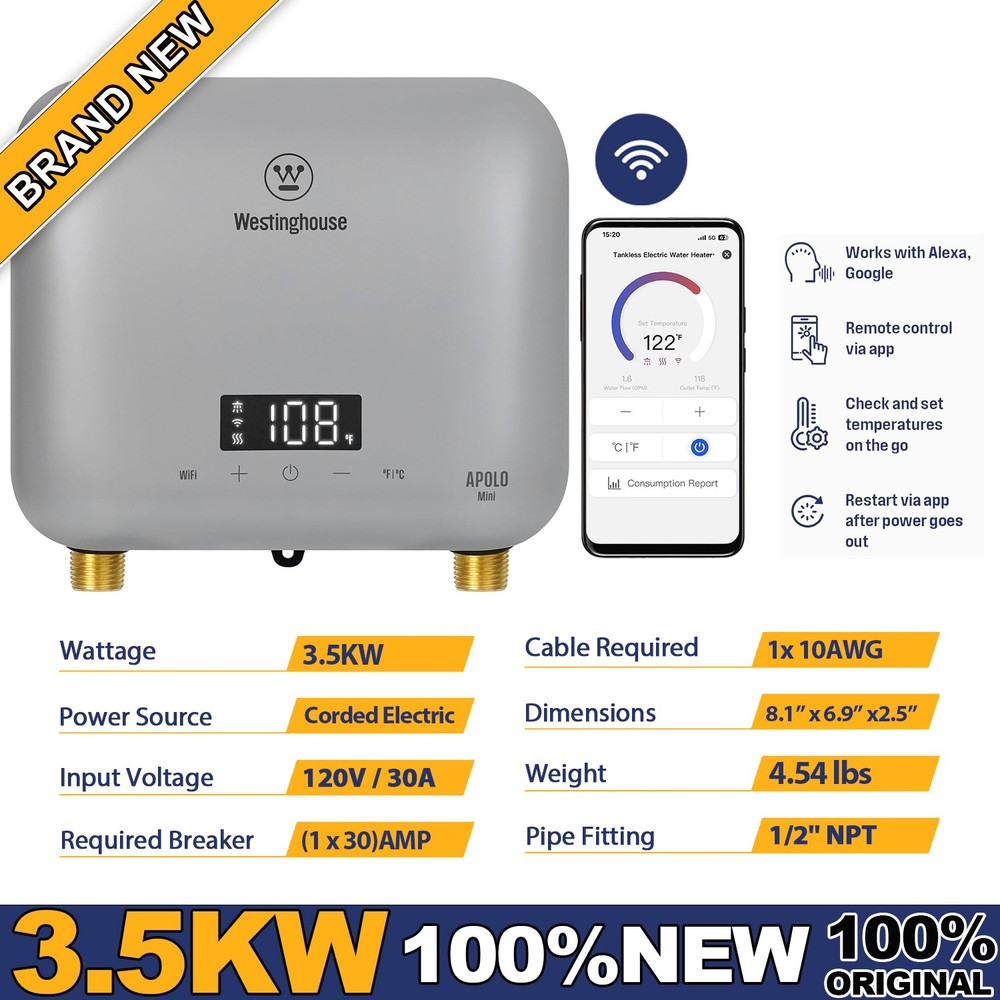 Westinghouse 3.5kW Tankless Water Heater Electric Smart with WiFi & Amazon Alexa