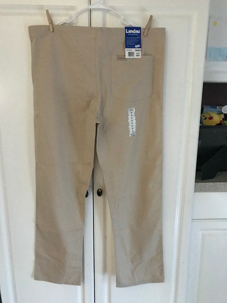 2-New Landau Unisex Scrub Bottoms Size Medium Tan Soft Tie String Durable