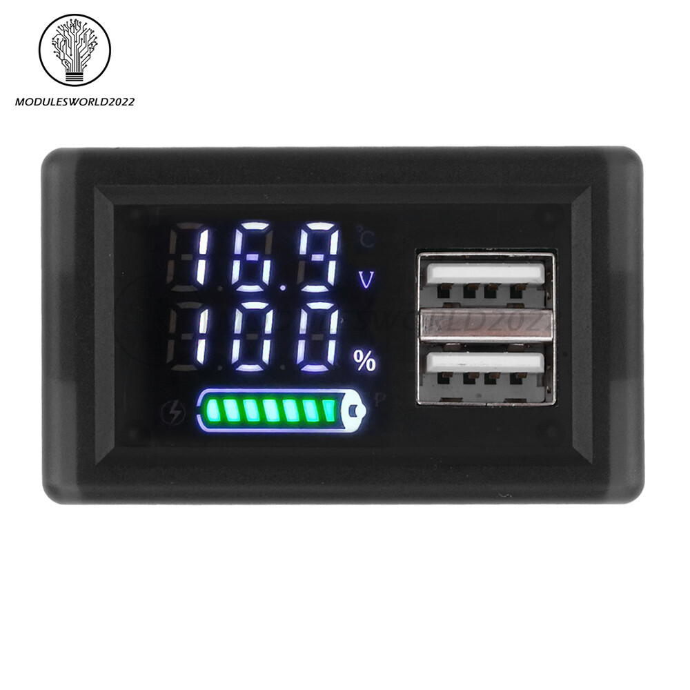 DC9-24V Battery Capacity Indicator USB Type-C LED Dual Digital Car Voltmeter