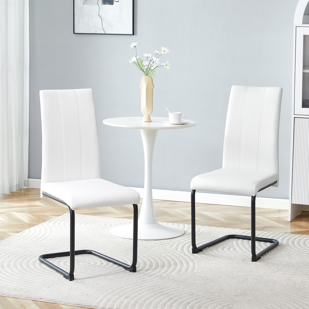 2-Pack White PU Upholstered Dining Chairs - Modern Kitchen Side Chairs with St