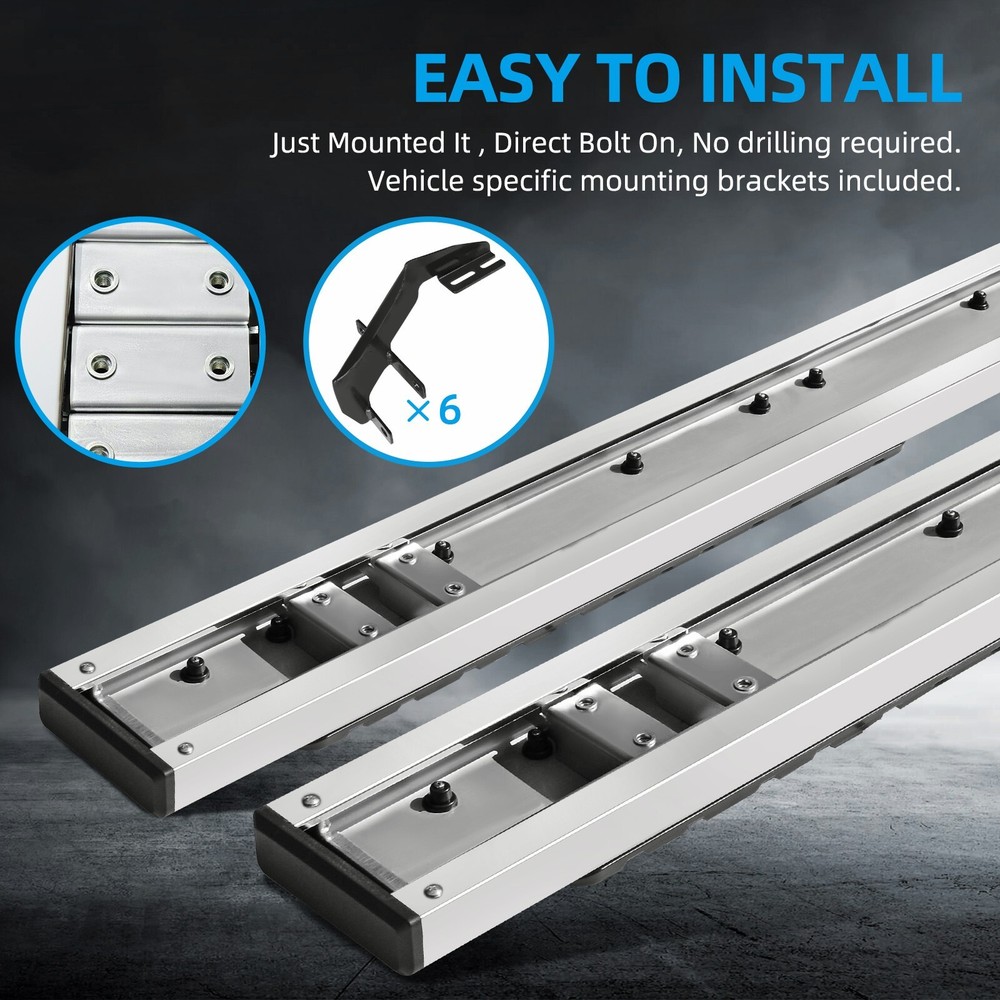 for 2007-2018 Silverado Double/Extended Cab 6" Running Boards Side Step Bars S/S