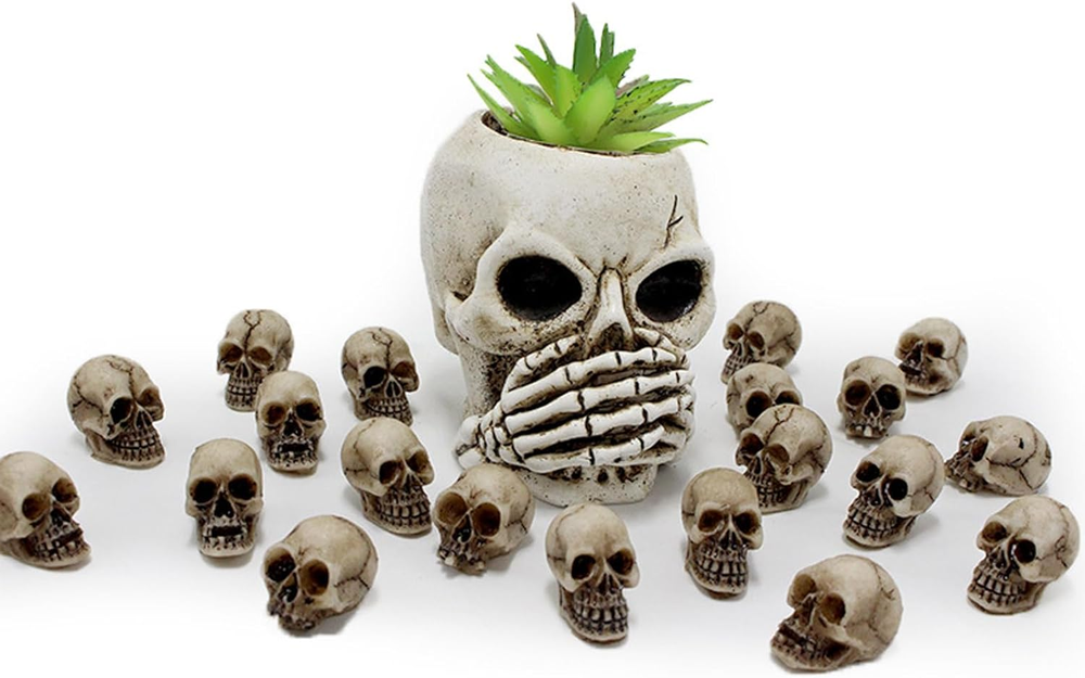 20 Mini Skull Figurines, Halloween Prank Props, Haunted Decor, Micro Skeleton