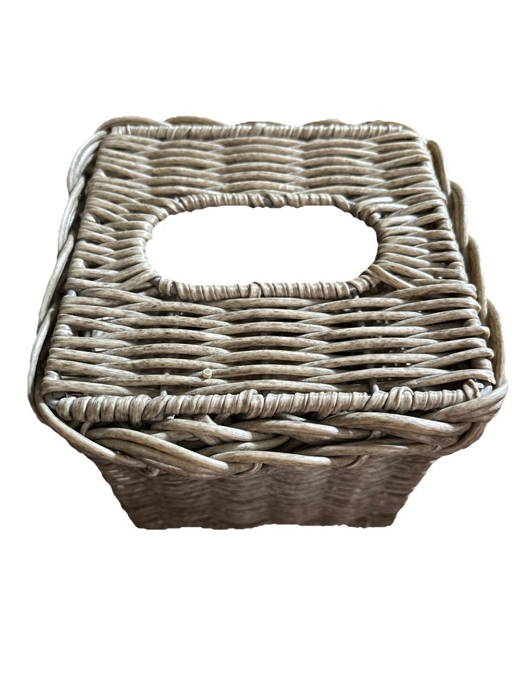 Gray Wicker Tissue Box Cover 6x6