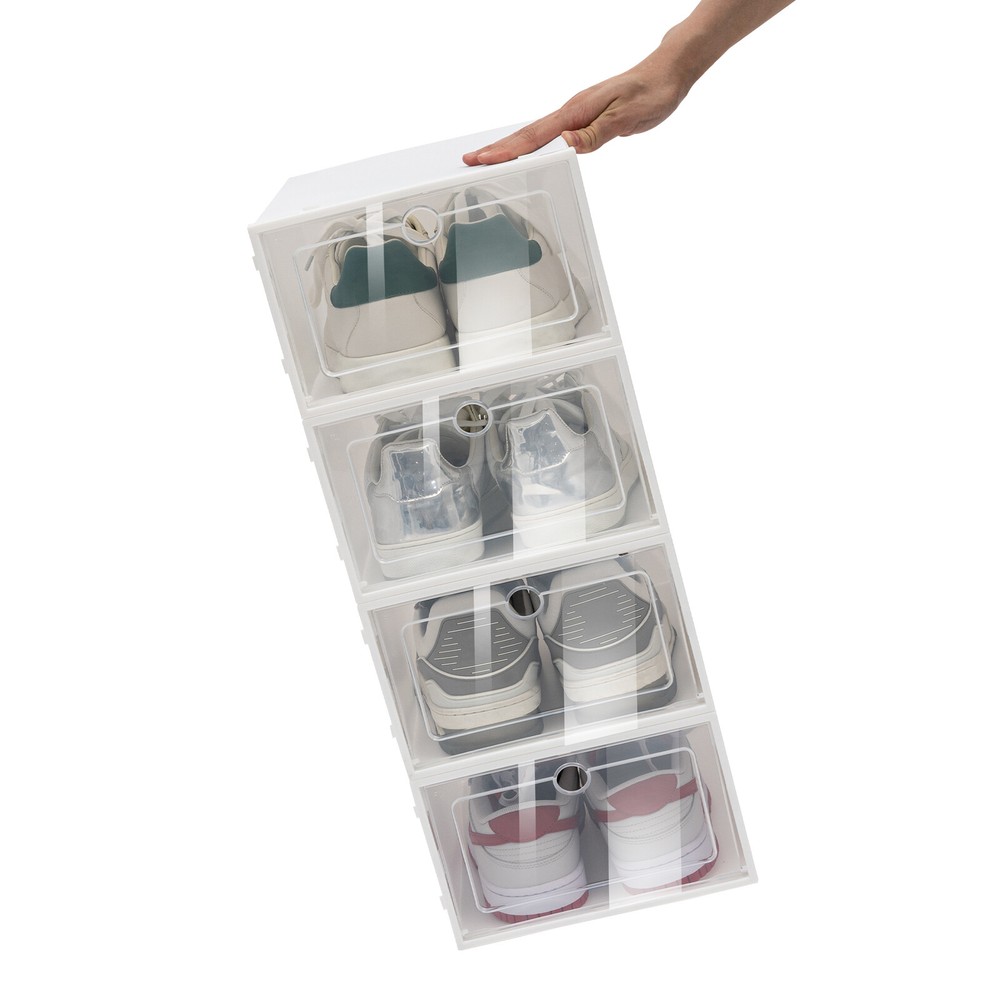 24pcs Plastic Shoe Box Stackable Shoe Storage Organizer Cabinet 33 * 23 * 14 cm