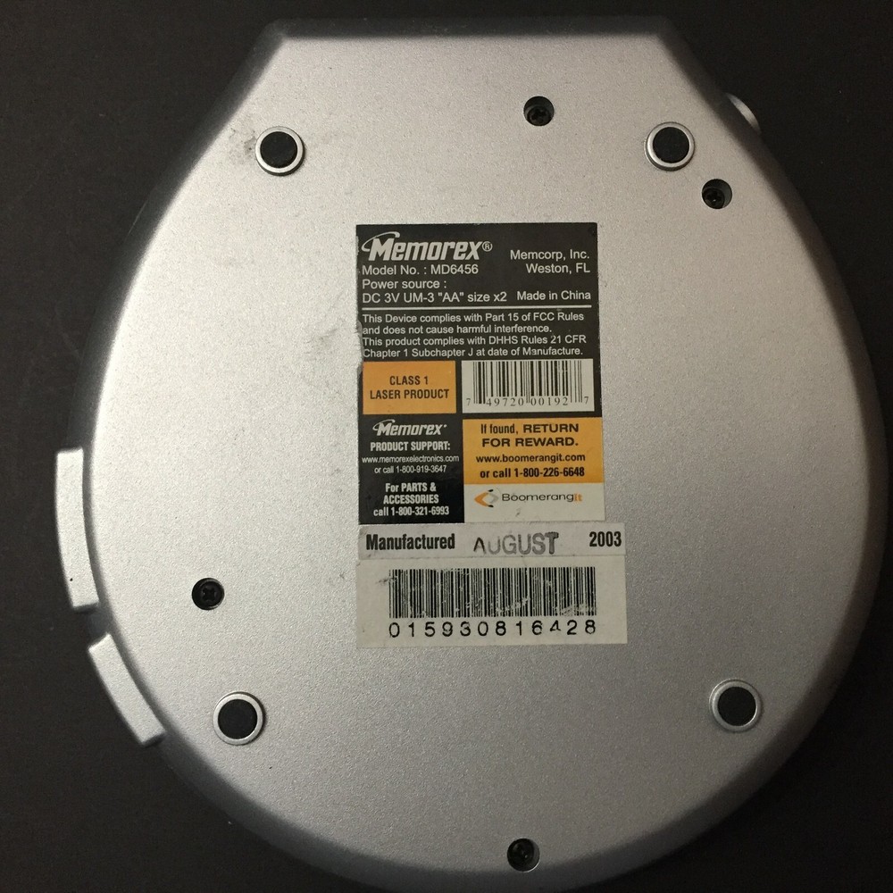 Memorex Personal CD Player Model MD6456 Motion Proof Anti-Shock System
