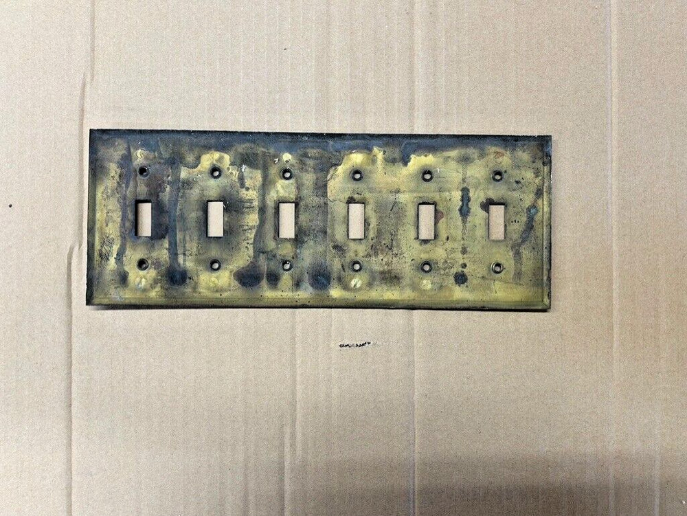 VINTAGE 6 GANG SOLID BRASS WALL SWITCH PLATE