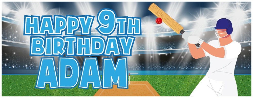 2 PERSONALISED CRICKET BIRTHDAY PARTY BANNERS - Design 2