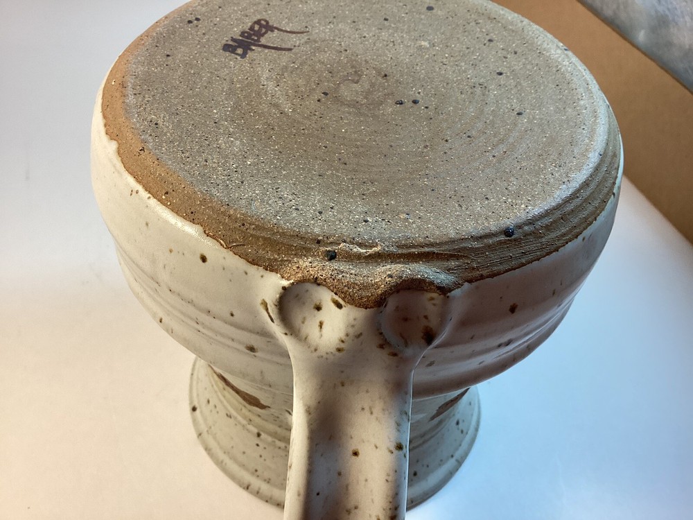 Hand Thrown Pottery 36 oz. Pitcher, Etched Design, Signed Baber
