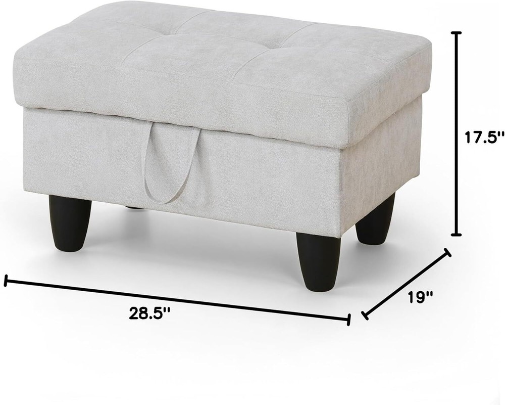 Ottoman Rectangular 28.5"x19"x17.5", Light Gray-flannel Square Pattern