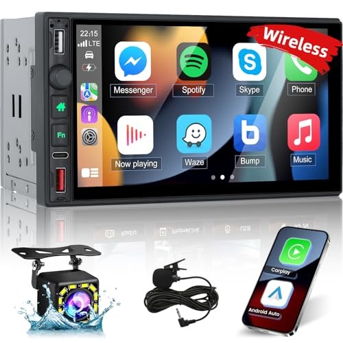 Wireless Double Din Stereo with Carplay and Android Auto - 7 Inch HD Touch